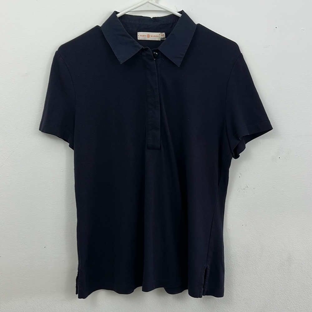 Dark Navy Blue Tory Burch M Polo Short Sleeve Modal/Cotton/Spandex